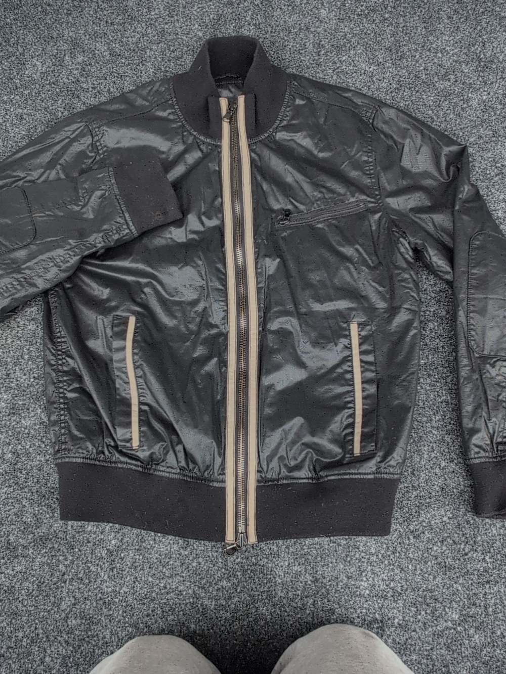 John Varvatos Jacket Extra Large Black Shiny Cotton Motto Cafe Racer Bomber
